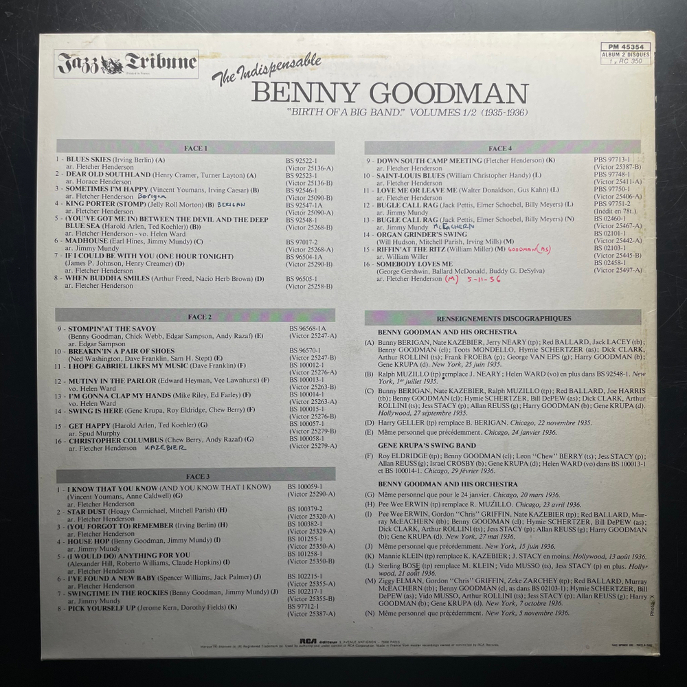Benny Goodman And His Orchestra ‎– The Indispensable Benny Goodman: "Birth Of A Big Band" Volumes 1/2 (1935-1936) 2LP (Франция 1982г.)