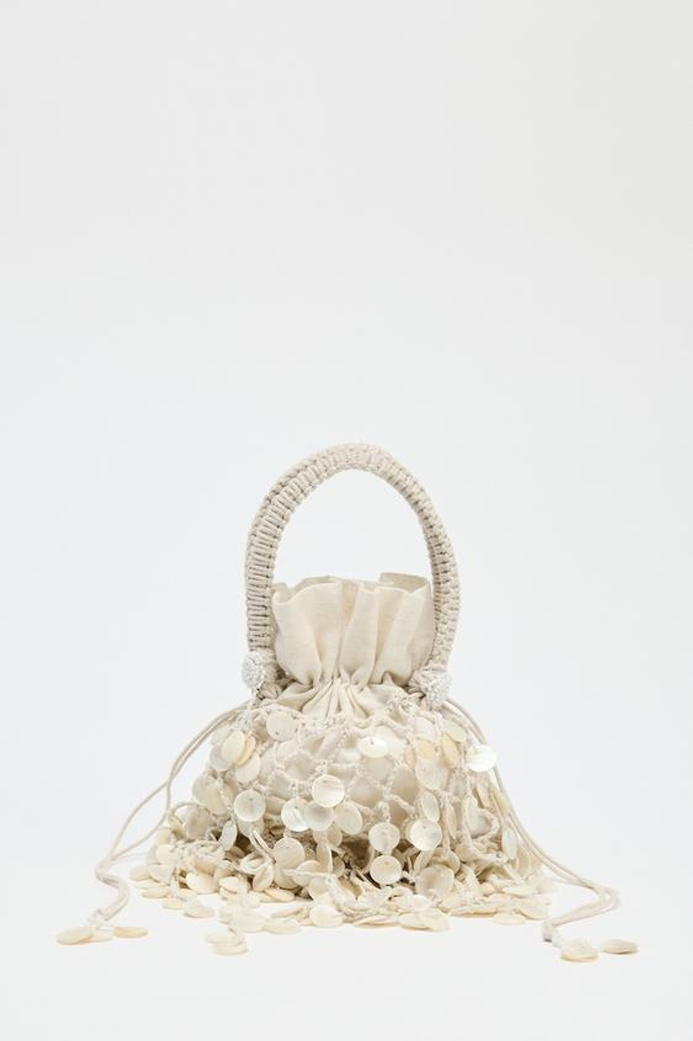 ZARA СУМКА С ПЕРЛАМУТРОВЫМИ ДЕТАЛЯМИ, СВЕТЛО-БЕЖЕВЫЙ