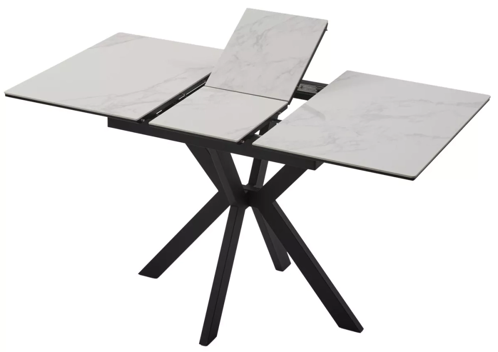 Стол КОМИЛЬФО МИНИ 100 БЕЛЫЙ МРАМОР с прожилками латте, керамика / ЧЕРНЫЙ, М-City