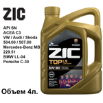 Масло моторное синтетическое ZIC TOP LS SAE 5w30 API SN C3 4л
