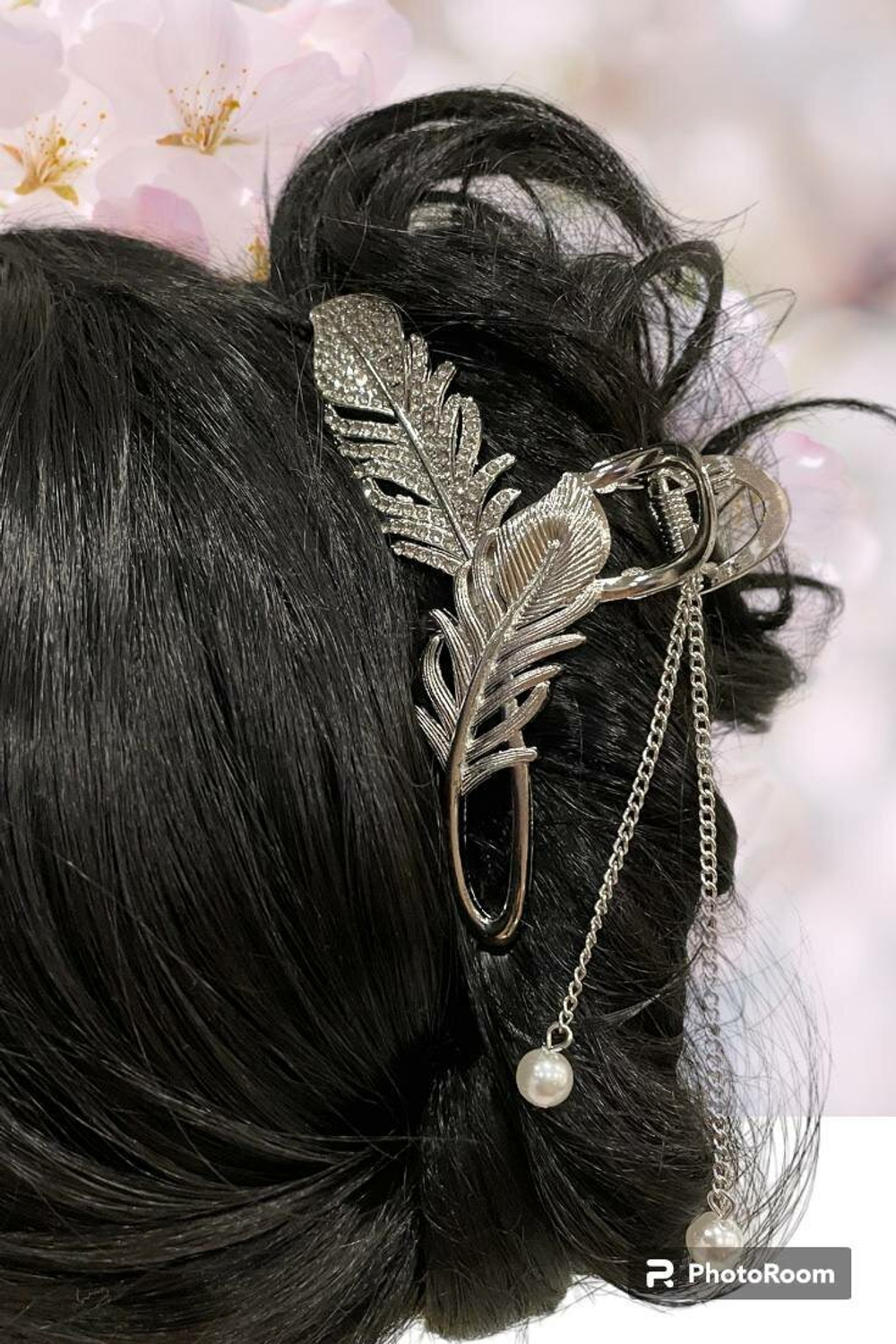 Заколка-краб для волос "Перо" Цвет серебро.