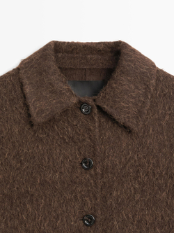 Massimo Dutti Кардиган из шерсти альпака с рубашечным воротником, темно-зеленый