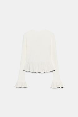 ZARА КАРДИГАН ИЗ МЯГКОЙ ТКАНИ С ВОЛАНАМИ, ЖЕЛТОВАТО-БЕЛЫЙ