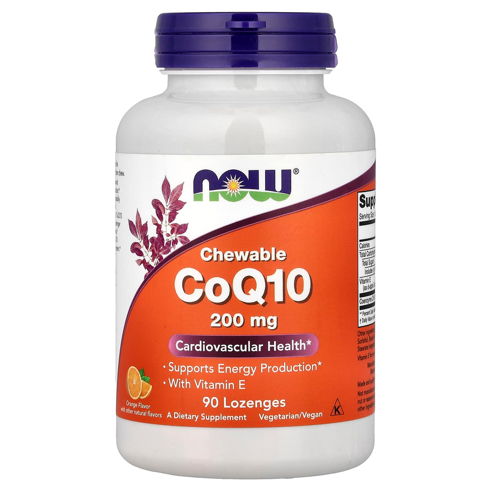 NOW Foods, жевательный коэнзим Q10 с витамином E, апельсин, 90 пастилок