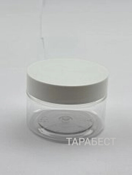 Банка 100 мл пластик прозрачная с белой крышкой (низкая)