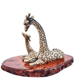 Народные промыслы AM- 554 Фигурка «Жираф Мама и малыш « (латунь, янтарь)