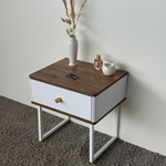 Тумба прикроватная на ножках ROYAL 5301 эко (Дуб Веллингтон-Белый-р.золото)