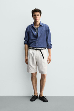 ZARA ШОРТЫ RELAXED FIT СО СКЛАДКАМИ, ЭКРЮ