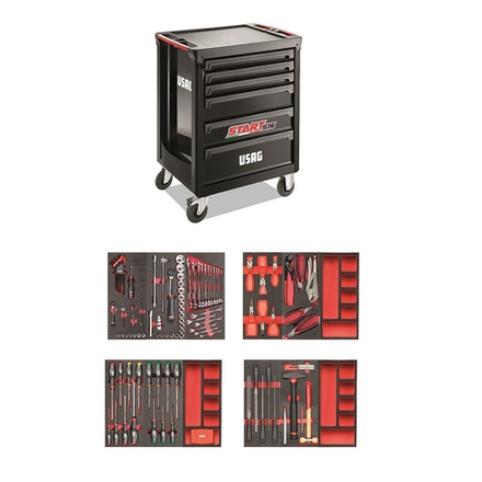 516 ST6NMM Тележка с набором инструмента 156 предметов, 6 ящиков, черный цвет, USAG (Италия)