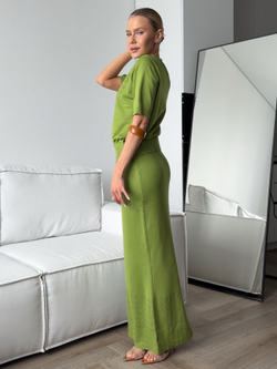 Комплект вязаный, ажурный, длинная юбка и топ на пуговицах