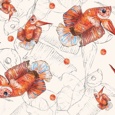 Goldfish aquarelle print all over
