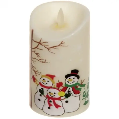 Сувенир с подсветкой «Свеча со снеговичком» 7,5*12,5см (пламя колышется)