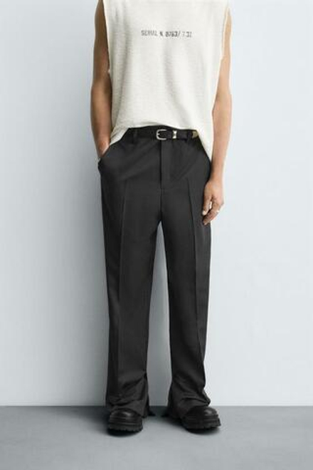 ZARA БРЮКИ STRAIGHT FIT С РАЗРЕЗАМИ, ТЕМНО-СЕРЫЙ