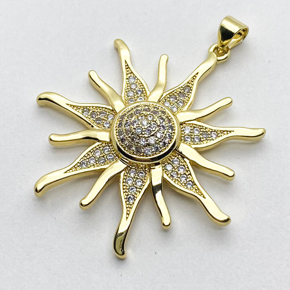 Подвеска Солнце, позолота, фианиты, размер 35*37 мм + бейл, цена за 1 шт