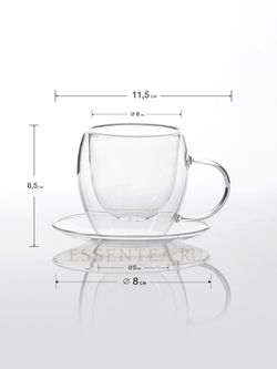 Чашка стеклянная с ручкой в комплекте с блюдцем 150мл
