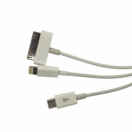 USB cable (3 в 1) iPhone 5/mico/iPhone 4 (usmas) white