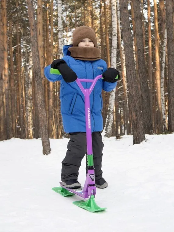 Самокат-снегокат зимний трюковой 2 в 1, цвет фиолетовый