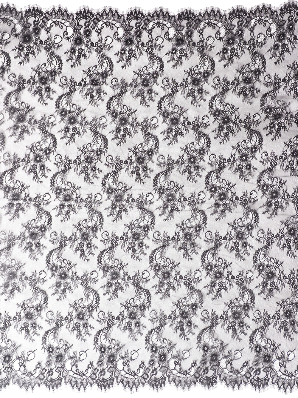 Кружево шантильи черное широкое неэластичное ширина 1,5 м купон 2.9 м