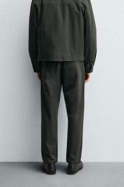 ZARA БРЮКИ ИЗ РЕЛЬЕФНОЙ ТКАНИ CANVAS, ТЕМНЫЙ ХАКИ