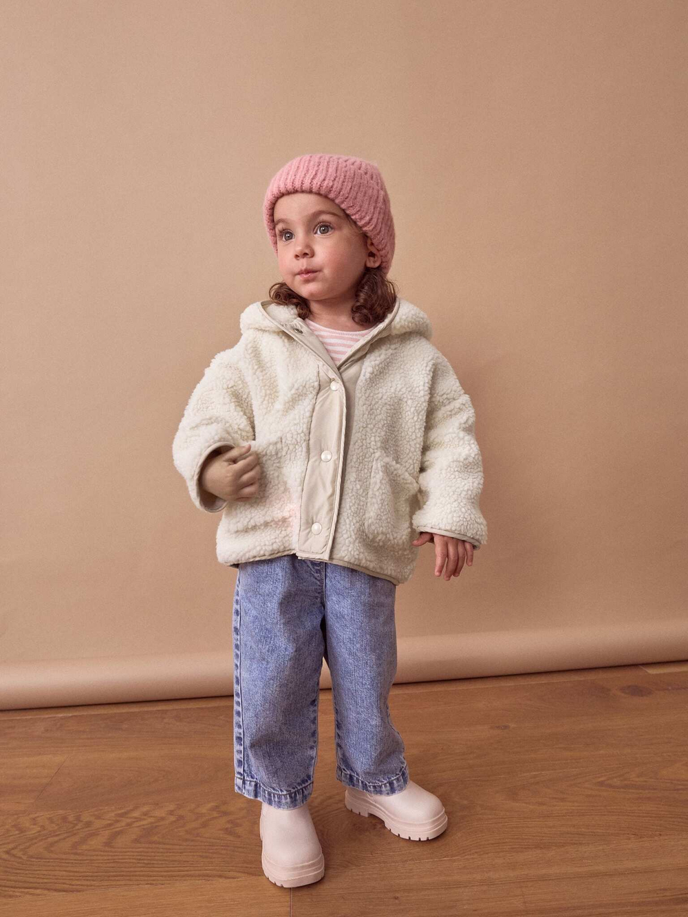 Куртка флисовая с капюшоном на молнии для девочки Next 378-041, Кремовый