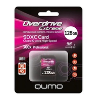 Карта памяти Secure Digital, SD, 128Gb Qumo Overdrive Extreme SDXC Class 10 UHS-I U1 128GB (QM128GSDXC10U1EX300)