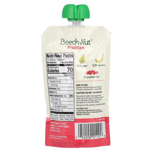Beech-Nut, фрукты, для детей от 6 месяцев, груша, банан и малина, 12 паучей по 99 г (3,5 унции)