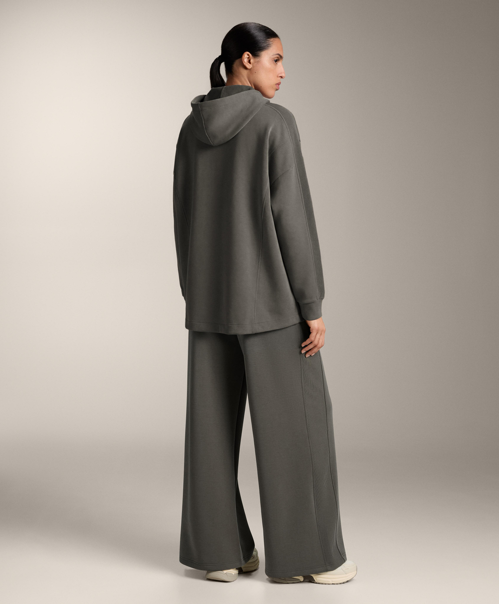 Oysho Длинная куртка с капюшоном, детали в рубчик, из модала с начесом, угольный