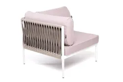 "Касабланка" угловой модуль плетеный из роупа, каркас алюминий светло-серый (RAL7035) муар, роуп серо-коричневый 23мм, ткань бежевая 052