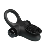 Черное эрекционное виброкольцо с клиторальной щеточкой Pretty Love Vibrant Penis Ring II BI-210205