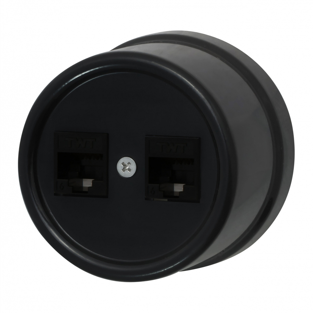 Розетка RJ45 информационная двойная, пластик, цвет Черный B1-302-23