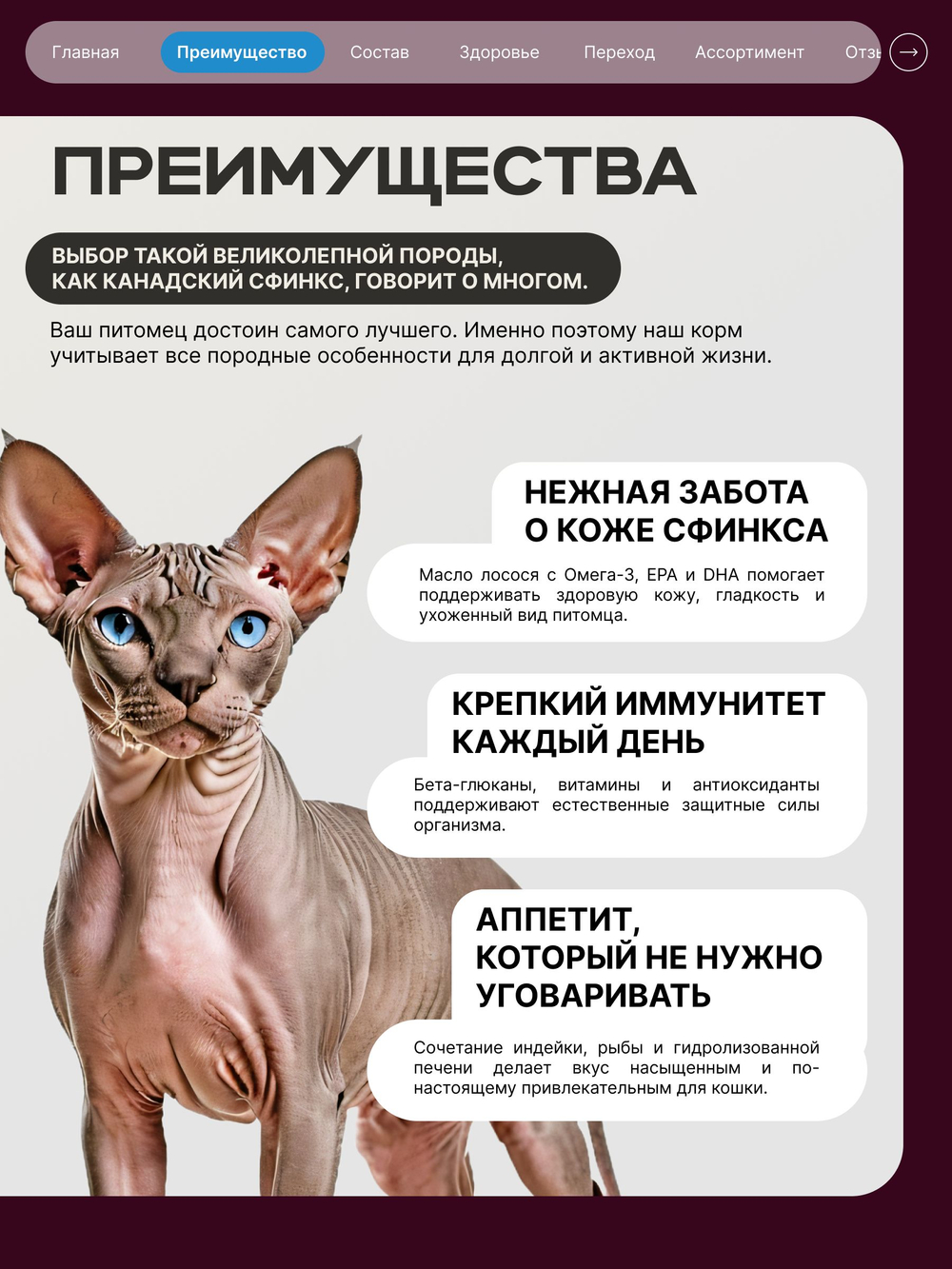 Корм сухой для взрослых кошек породы Канадский сфинкс, с лососем, 5 кг, QUATTRO