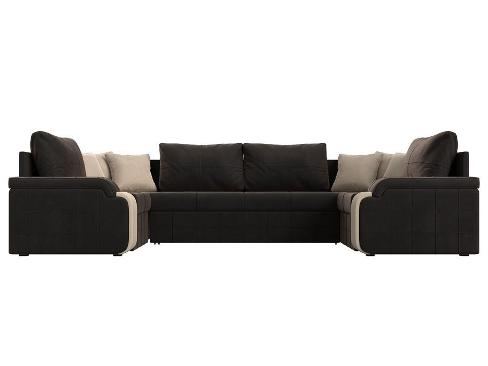 Диван П-образный Николь, Коричневый\Бежевый\Бежевый, Велюр\Экокожа, 102983