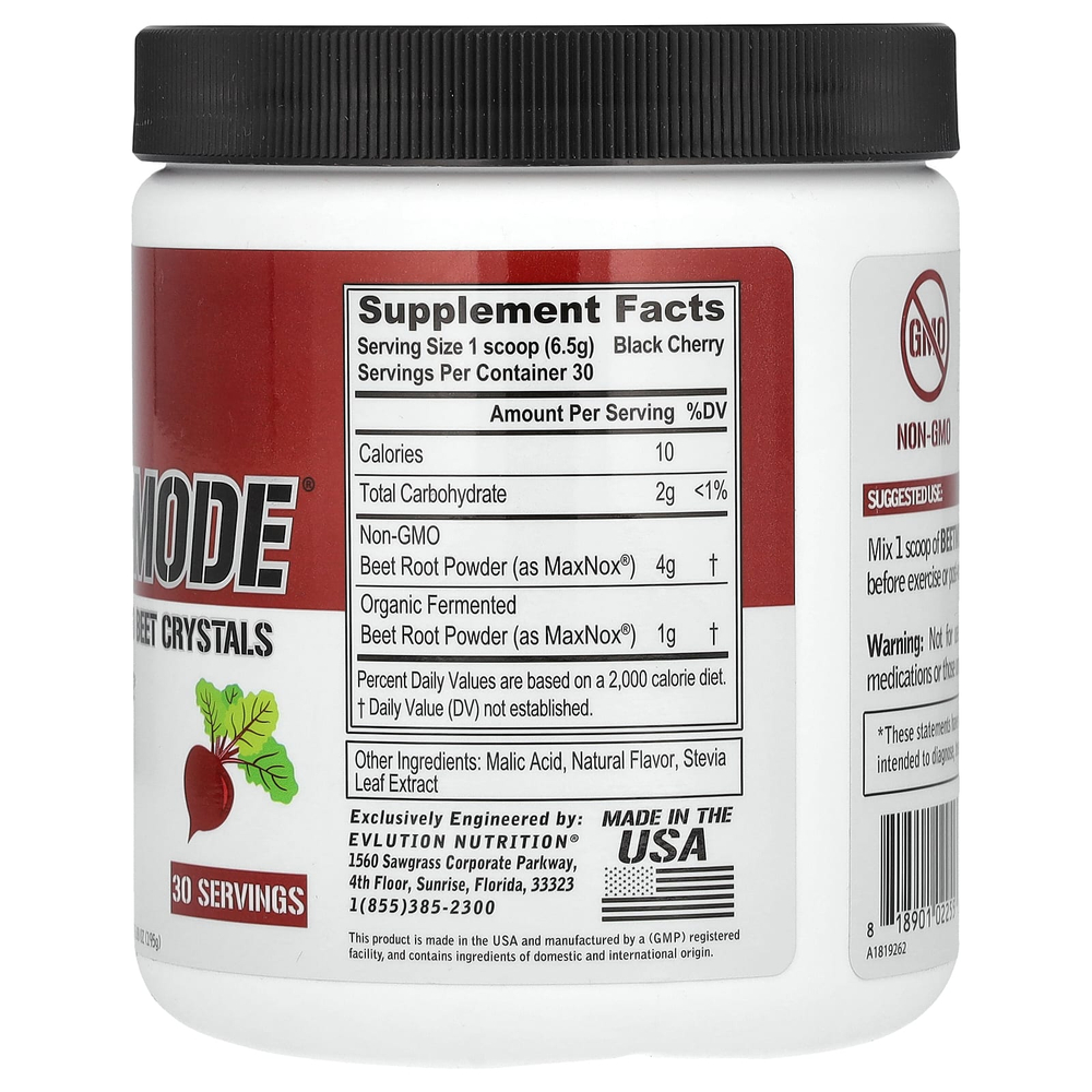EVLution Nutrition, BeetMode, кристаллы концентрированной свеклы, черешня, 195 г (6,88 унции)