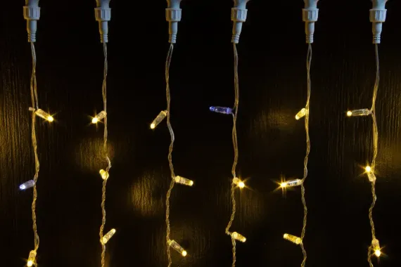 Светодиодный занавес 600 теплых белых LED ламп, 2*3 м., мерцание, прозрачный провод ПВХ, Teamprof (TPF-C2*3F-CT/WW)