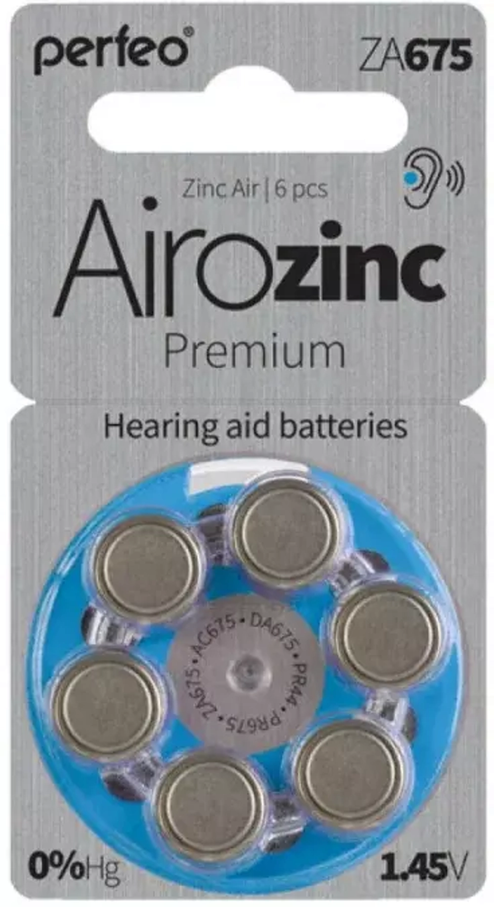 Батарейка для слуховых аппаратов ZA-675 Perfeo Airozinc