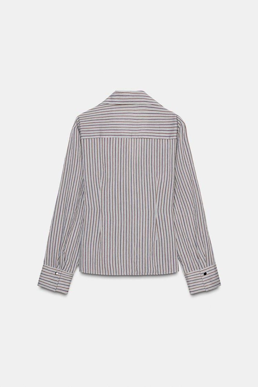 ZARA РУБАШКА В ПОЛОСКУ С ЗАПАХОМ И БАНТОМ, СЕРЫЙ МЕЛАНЖ
