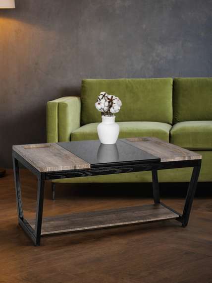 Стол журнальный BeautyStyle 33 дуб крымский состаренный/венге/стекло черное