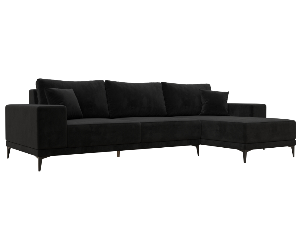 Диван угловой Льюес правый, Черный, Велюр, 122401