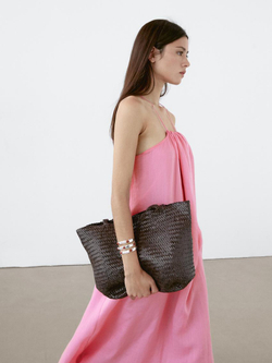 Massimo Dutti Длинное платье со сборкой и горловиной халтер, розовый