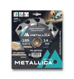 Диск пильный тв. сплав. METALLICA Optima 185x30/20/16 мм, 14 зубов, Т 2,4 мм по дереву продольный