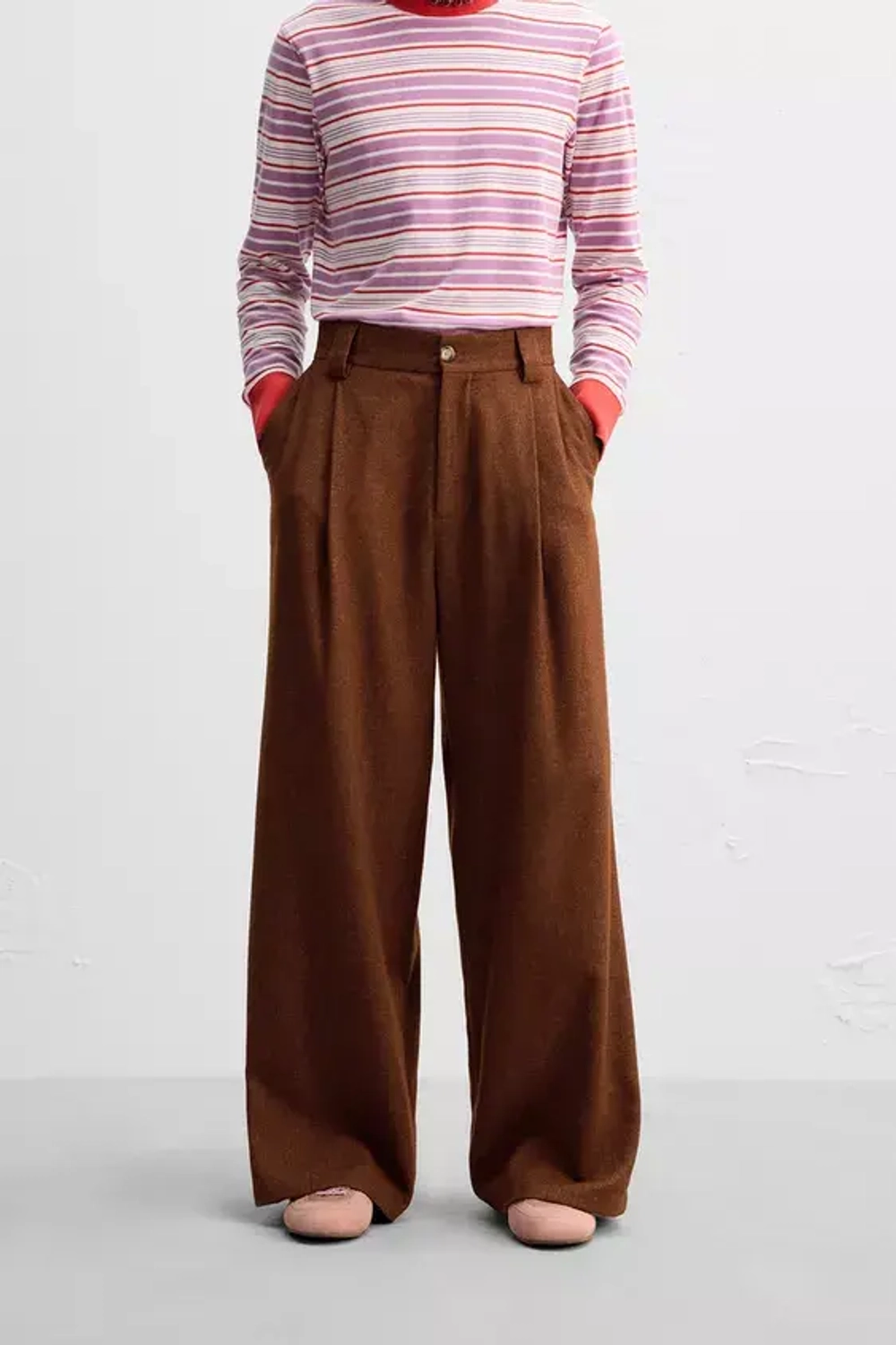 ZARA X HARRY LAMBERT ШИРОКИЕ БРЮКИ, ЧЕРЕПИЧНЫЙ