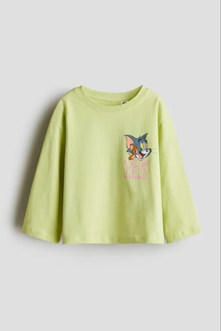 H&M Футболка из хлопка с принтом, лаймовый