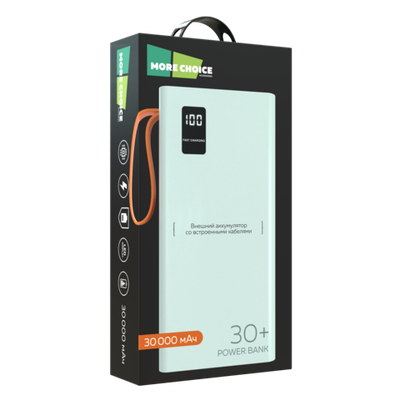 Внешний аккумулятор More choice PB22-30 30000mAh 2USB 2.1A с кабелем (White)