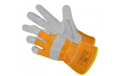 Перчатки рабочие натуральная кожа+ткань Польша желто-белый