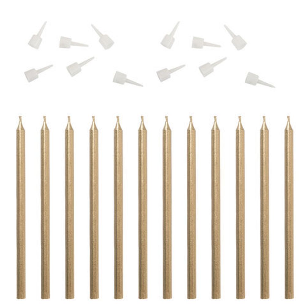 Набор свечей для торта 12 шт., 10 см, с держ., золотой металлик, ЗОЛОТАЯ СКАЗКА, в блистере, 591452