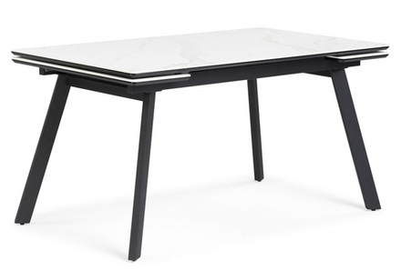 Керамический стол Woodville Норман 140(200)х80х75 белый мрамор alpin white, черный, ножки черные