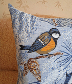 Декоративный гобеленовый чехол для интерьерной подушки Синицы 47х47