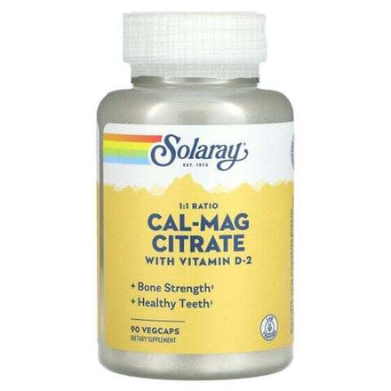 Кальций Solaray, Цитрат кальция и магния с витамином D2, 90 растительных капсул