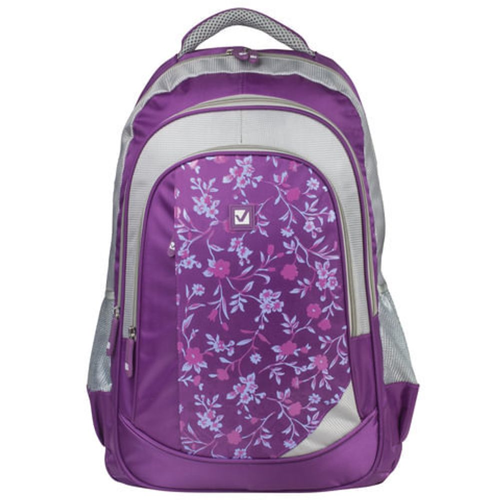 Рюкзак BRAUBERG для старшеклассников/студентов/молодежи, "Цветочный узор", 25 литров, 30х18х49 см, 225288