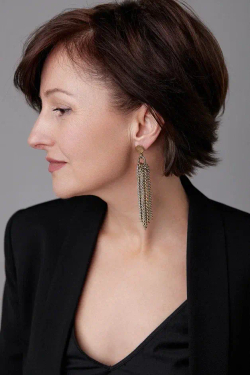 Серьги пусеты с длинными цепочками, оттенок золото антик